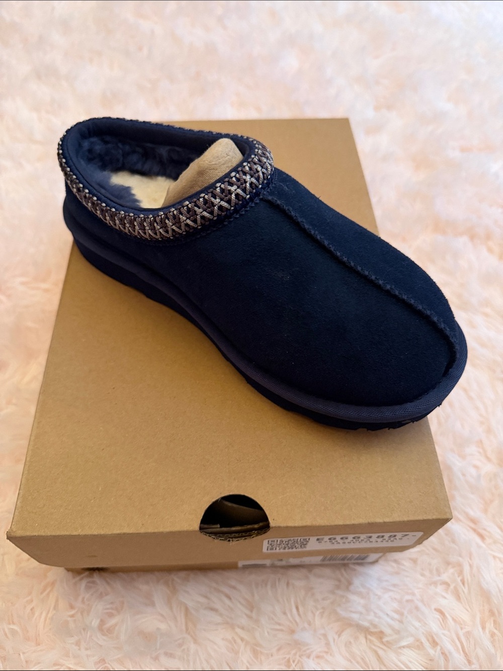 UGG Navy Faux Suede Slip-On Mule with Braided Trim